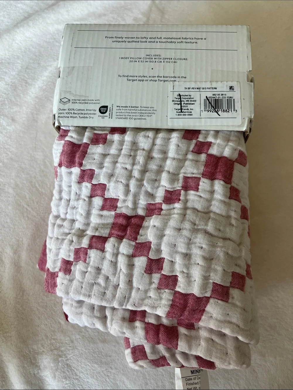 Threshold Matelassé Reversible Body Pillow Cover in Pink and White